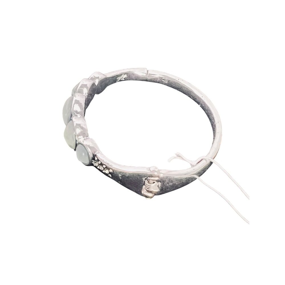 Kenneth Cole Silver Tone And Blue Moonglow Hinged Clamper Bangle Brace (6230) - Picture 4 of 5